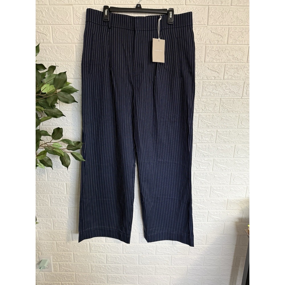 Everlane Pin Stripe Wide Leg Pants Blue White High Rise Size 16